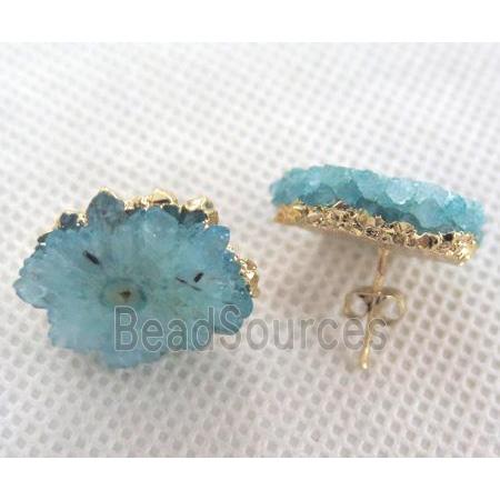 solar quartz druzy studs, blue