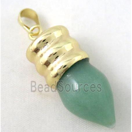 green aventurine bullet pendant, gole plated