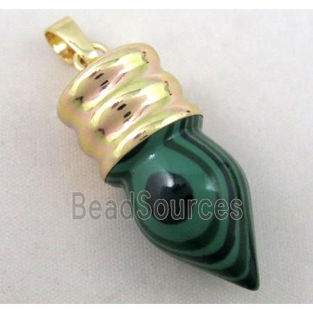 malachite bullet pendant, gole plated