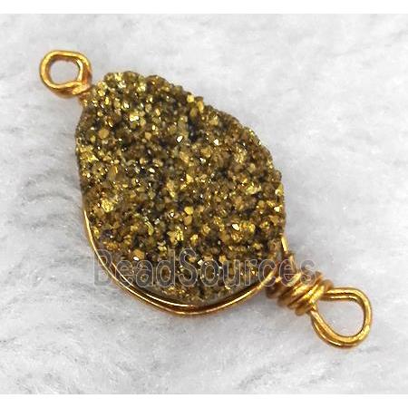 druzy quartz connector, gold electroplated, freeform, wire wrapped