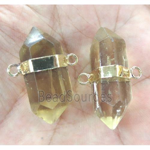 golden smoky quartz bullet connector, double point