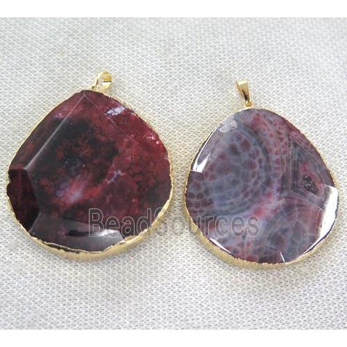 red agate pendant, faceted teardrop, gold plated