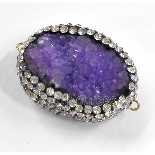 purple druzy quartz connector with rhinestone, freeform