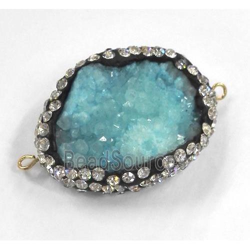 aqua druzy quartz connector with rhinestone, freeform