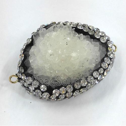 white druzy quartz connector with rhinestone, freeform