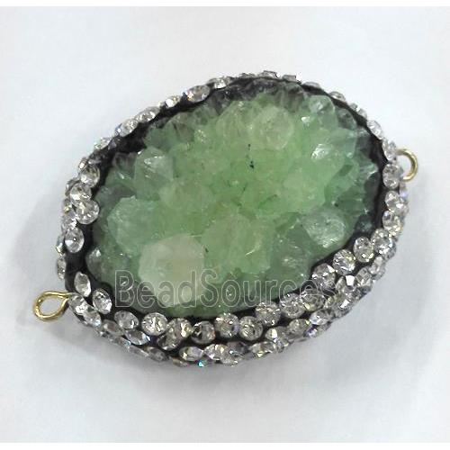 green druzy quartz connector paved rhinestone, freeform