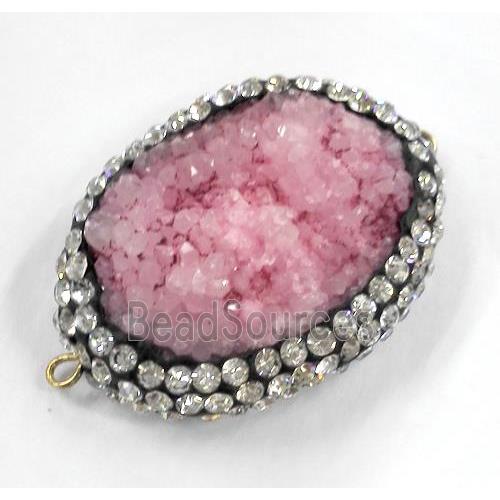 pink druzy quartz connector paved rhinestone, freeform