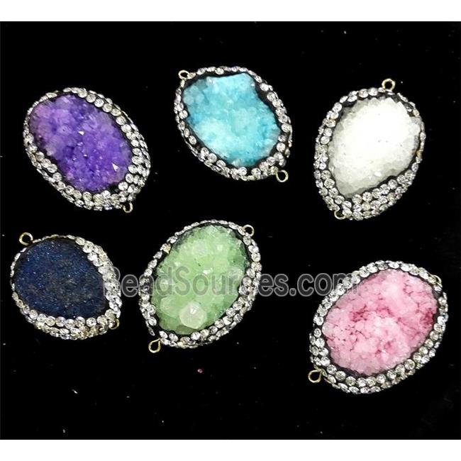 druzy quartz connector with rhinestone, freeform, mix color