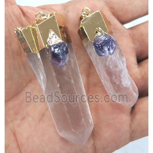 clear quartz stick pendant, gold plated