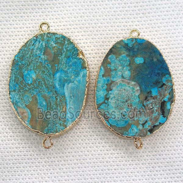 blue Ocean Jasper connector, flat freeform, gold plated