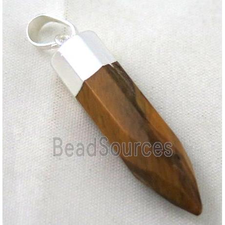 tiger eye stone pendant, bullet, silver plated