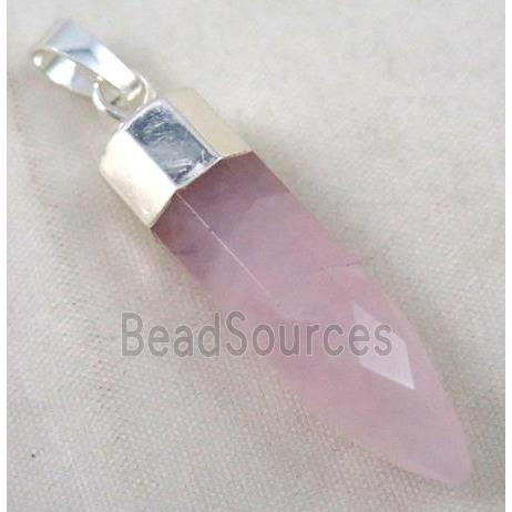 rose quartz pendant, bullet, silver plated