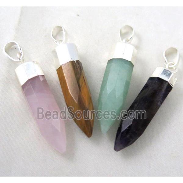 mixed gemstone pendant, bullet, silver plated