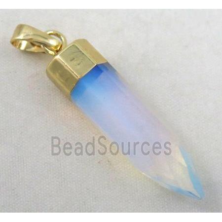 white opalite pendant, bullet, gold plated