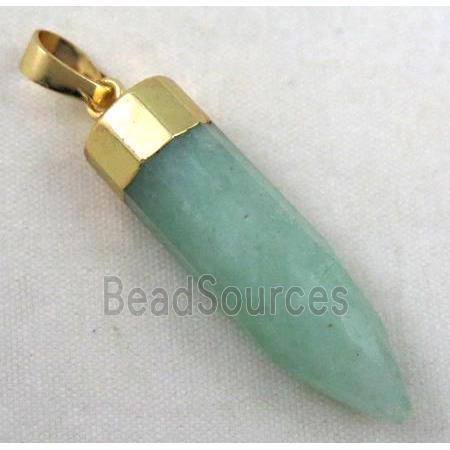 green aventurine pendant, bullet, gold plated