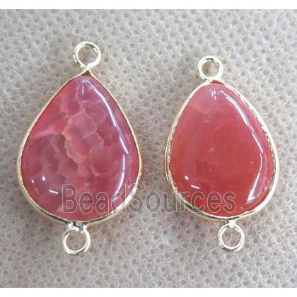 red Agate Connector, teardrop, gold plated