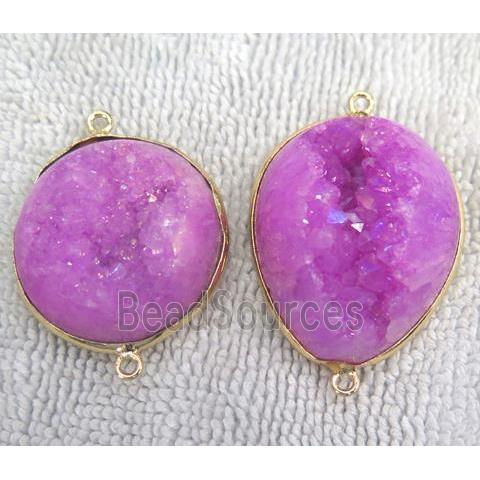 hotpink quartz druzy connector, freeform, gold plated