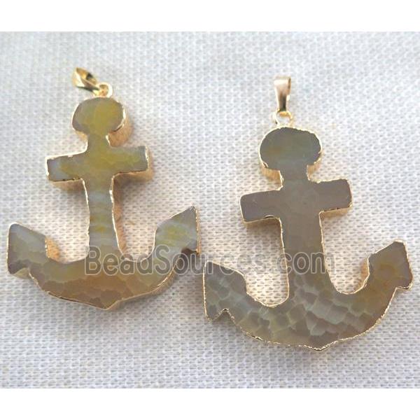 agate anchor pendant, yellow, gold plated