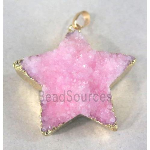 pink quartz druzy star pendant