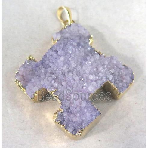 purple quartz druzy cross pendant