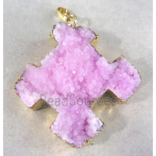 pink quartz druzy cross pendant