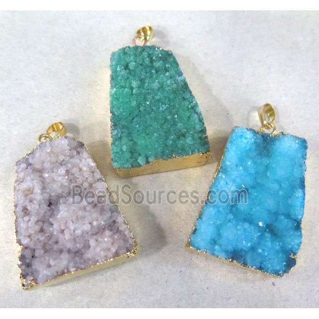 quartz druzy pendant, trapeziform, mixed color