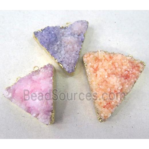 quartz druzy pendant with 2-holes, triangle, mixed color