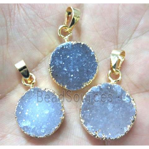 druzy agate pendant, flat-round