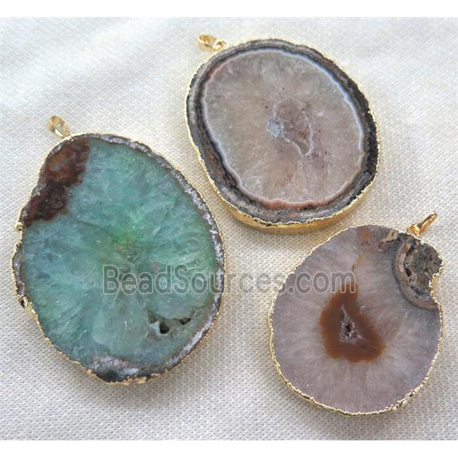 druzy agate slice pendant, freeform, mix color