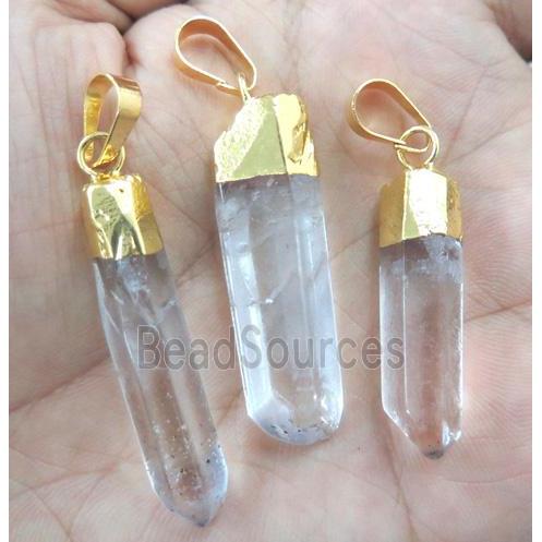 clear quartz pendant, stick, gold plated