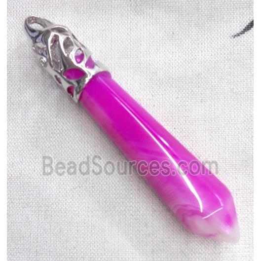 Agate pendant, stick, hotpink, platinum plated