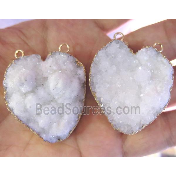 white quartz druzy heart pendant with 2holes