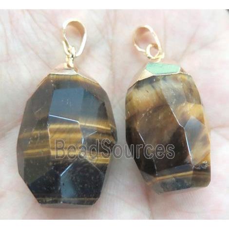 tiger eye stone pendant, faceted freeform, gold plated