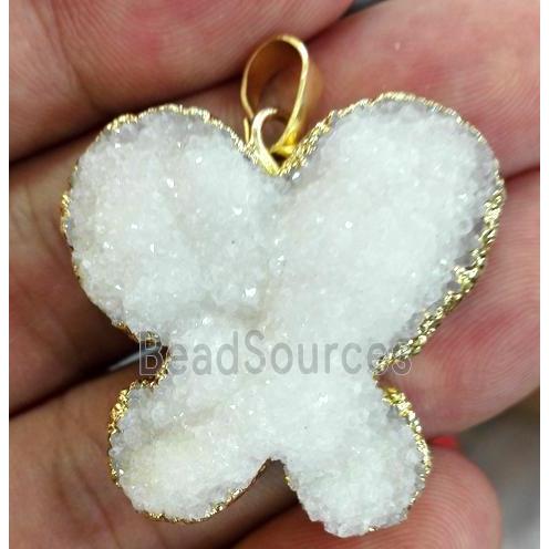 druzy quartz pendant, butterfly