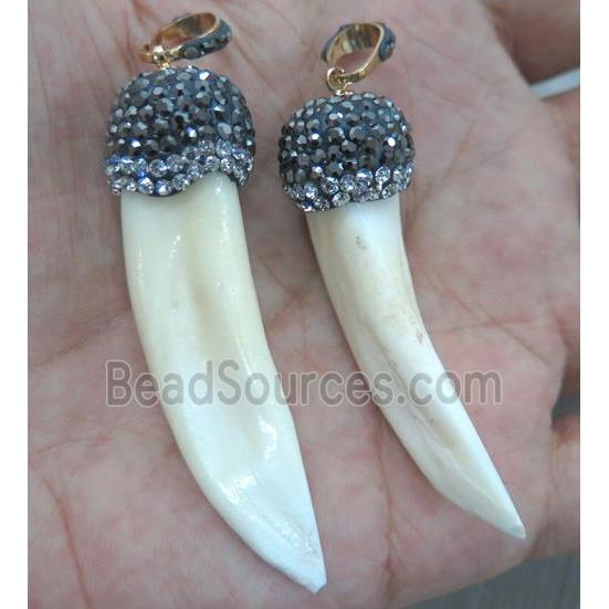 white wolftooth pendant paved rhinestone, horn