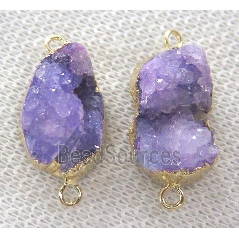 clear quartz druzy connector, freeform, purple