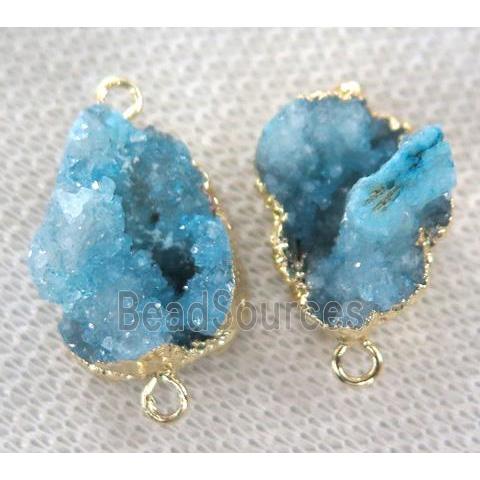 clear quartz druzy connector, freeform, blue