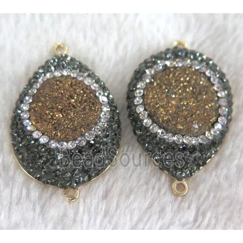 druzy quartz connector with rhinestone, teardrop, gold plated