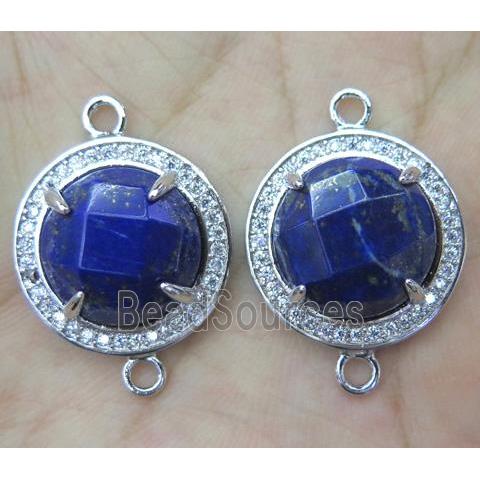 Lapis Lazuli connector with rhinestone, round