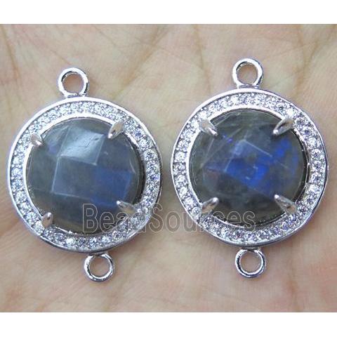 Labradorite connector with rhinestone, round