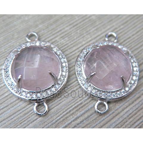 Rose Quartz connector with rhinestone, round