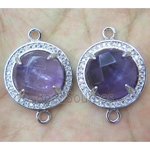 Amethyst connector with rhinestone, round