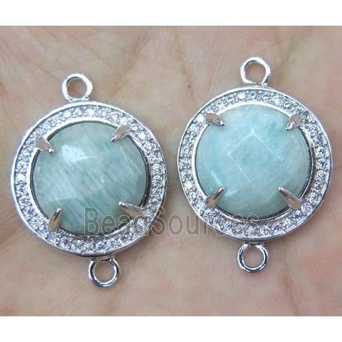 Amazonite connector with rhinestone, round