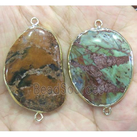 Ocean Jasper connector, freeform, gold plated