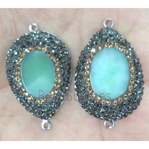 Australian Chrysoprase connector with rhinestone, teardrop, platinum