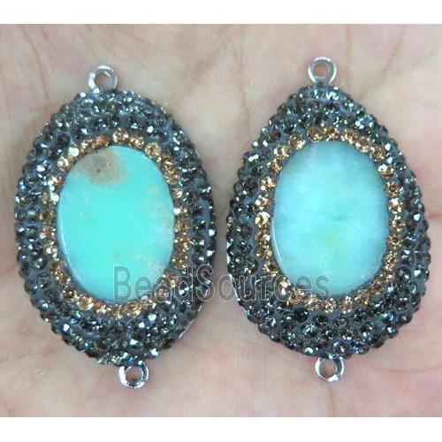 Australian Chrysoprase connector with rhinestone, mixed shape, platinum