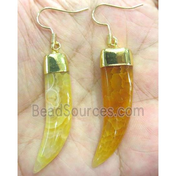 yellow agate horn earring, gold plated