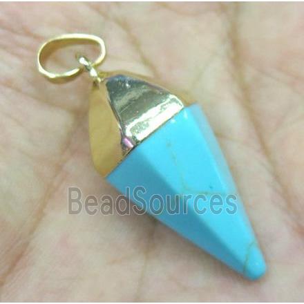 blue turquoise bullet pendant, gold plated