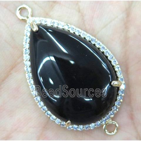 black agate connector with rhinestone, teardrop