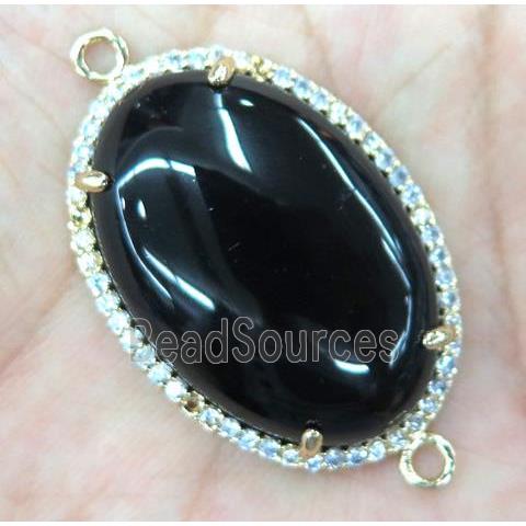 black agate connector with rhinestone, oval